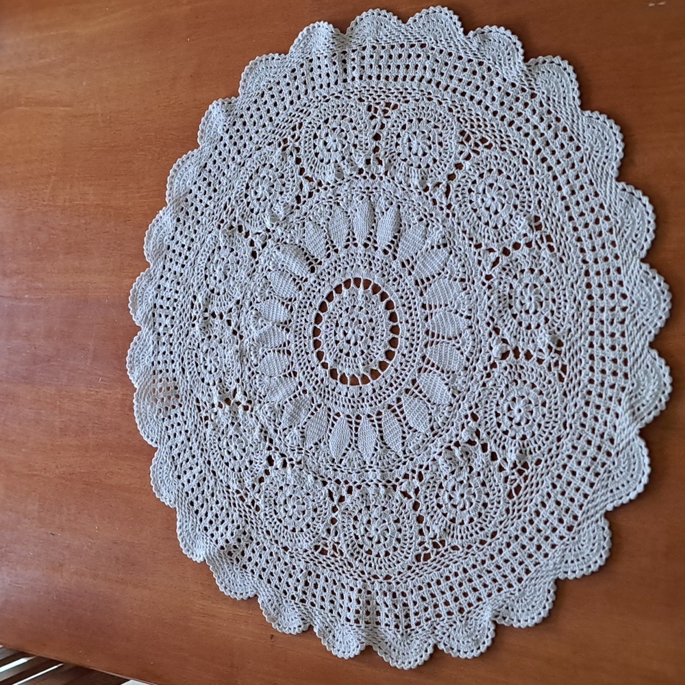 Hand crocheted Off White Round Table Topper